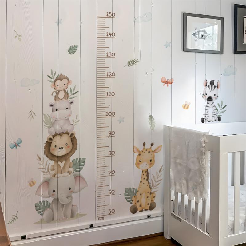 Baby Nursery Jungle Wallpaper - Çocuk Büyüme Tablosu Etiketi Orman Hayvanları