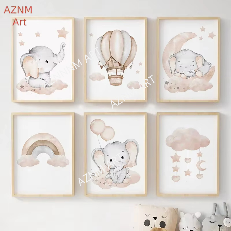 Baby Nursery Kids - Fil Balon Gökkuşağı Ay Yıldız Bulut