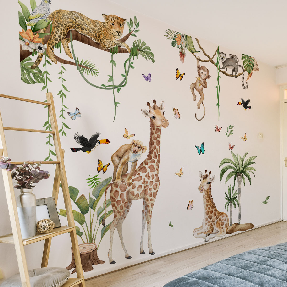 Baby Nursery Jungle Wallpaper - Büyük Orman Hayvanları Duvar Sticker Orman