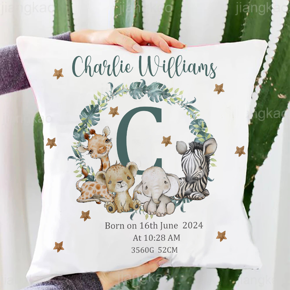 Baby Nursery Name Letters - Adı ile kişiselleştirilmiş Safari hayvan yastık
