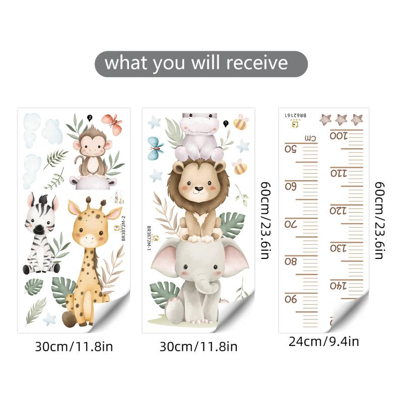 Baby Nursery Jungle Wallpaper - Çocuk Büyüme Tablosu Etiketi Orman Hayvanları