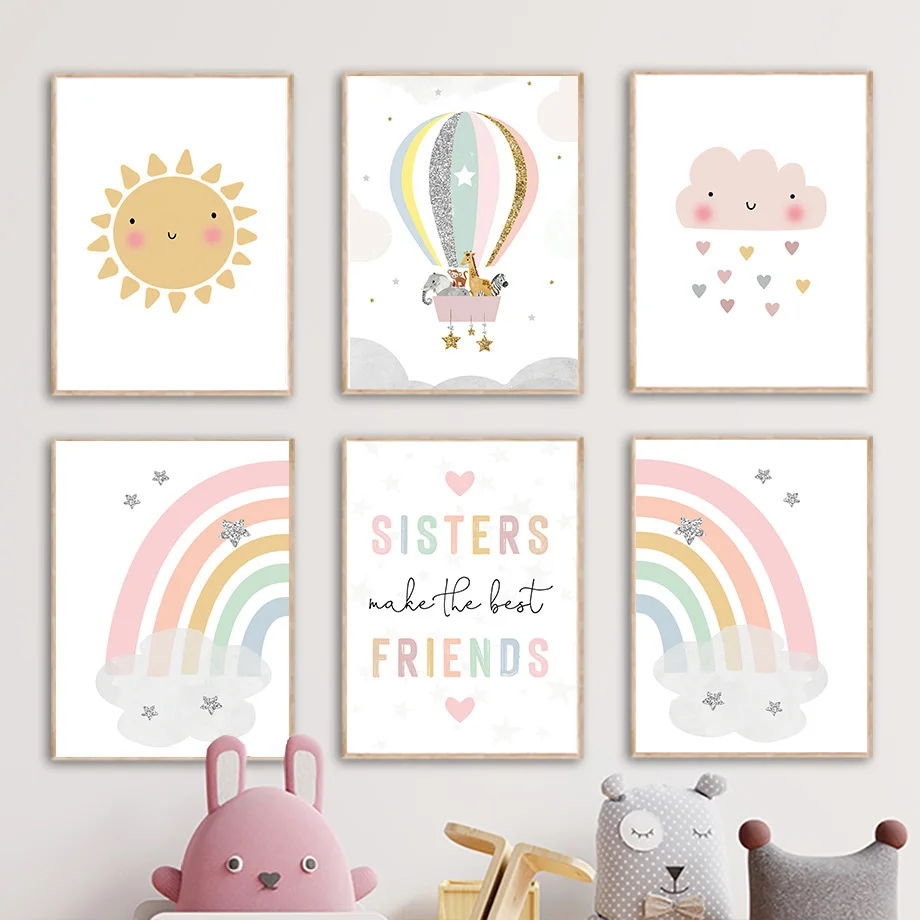 Baby Nursery Kids - Zürafa Fil Sıcak Balon Güneş Gökkuşağı