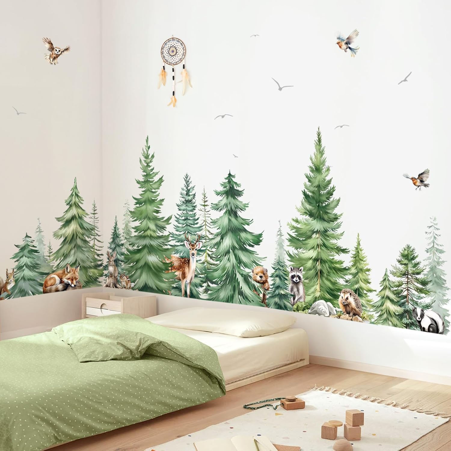 Baby Nursery Needs - Büyük Suluboya Çam Ağacı Hayvanlar Duvar