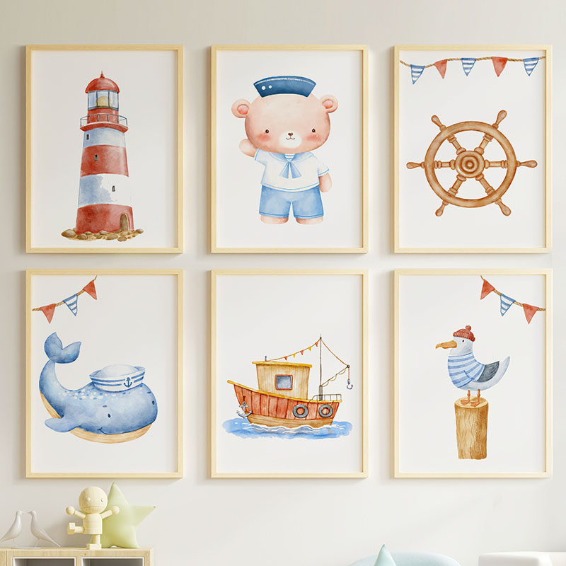 Baby Nursery Kids - Ayı Balina Yelkenli Deniz Feneri Denizcilik