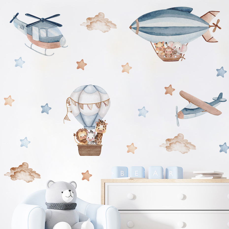 Baby Nursery Needs - Suluboya Hayvanlar Sıcak Hava Balonu Bulutlar
