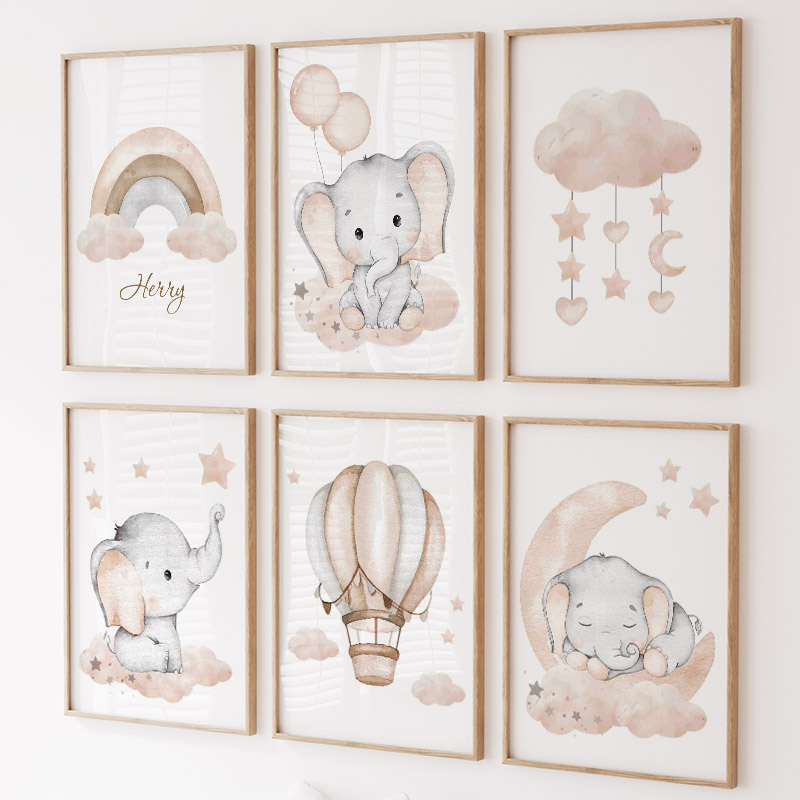 Baby Nursery Kids - Sevimli Fil Sıcak Balon Ay Gökkuşağı