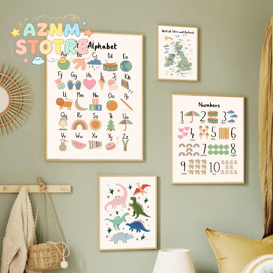 Baby Nursery Kids - Hayvanlar Dünya Haritası Dinozor Alfabe Sayı