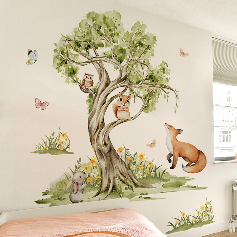 Suluboya Orman Büyük Ağaç Hayv - Baby Nursery Jungle Wallpaper incelemesi ve fiyatı